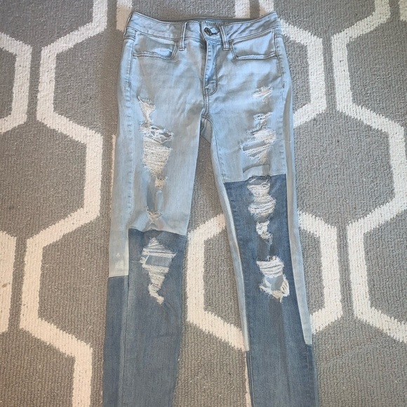 colorblock ripped jeans